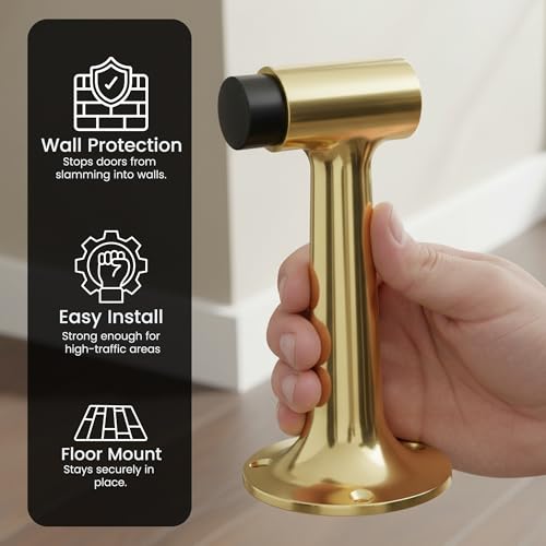 Heavy Duty 6″ Door Stop, Solid Brass Commercial Grade, Floor Mount Stopper (Polished Brass) - color: Polished Brass