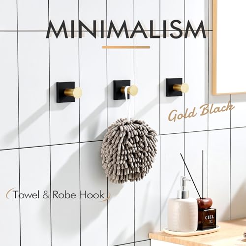 KOKOSIRI Robe Hooks Bath Towel Hooks for Wall Closet Kitchen Hanging Towels Bathroom Hardware Black with Gold Stainless Steel 3 Pack, B1016GDK-P3 - color: Black Gold, size: 3 Pack