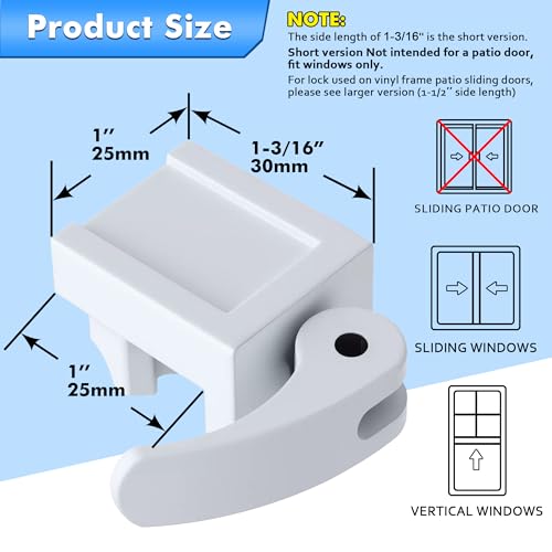 2 Pack Window Locks, Diecast Durable Design, Compatible with Horizontal and Vertical Window, Fit 1/16 inch(0.16cm) up to 1-3/16 Inch Short Version Wide Rail Easy Installation Enhanced Safety - size: 1-3/16 Inch Short Version