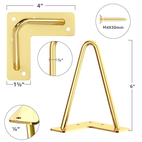 SMARTSTANDARD 6 Inch Hairpin Furniture Legs, Gold Set of 4PCS - color: Gold, size: 6 Inch