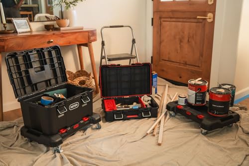 Keter Stack-n-Roll 3-Piece Rolling Tool Storage System – Includes Dolly, Tool Box & Deep Power Tool Case | Modular Mobile Tool Organizer | Stackable Design for Garage, Jobsite & Workshop - color: Black/Red, size: 3PC with Dolly