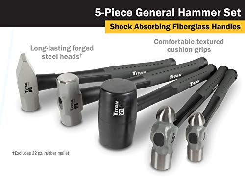 Titan 63125 5-Piece Hammer Set, Includes 16oz & 32oz Ball Pein, 32oz Sledge - style: 5pc Assorted Set