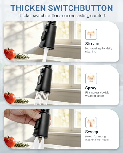 Kitchen Faucet Head Replacement – 304 Stainless Steel 3-Mode Pull Down Spray Head with 13 Adapters, Compatible with Moen Delta Kohler American Standard, Easy DIY Install, Matte Black - color: Matte Black