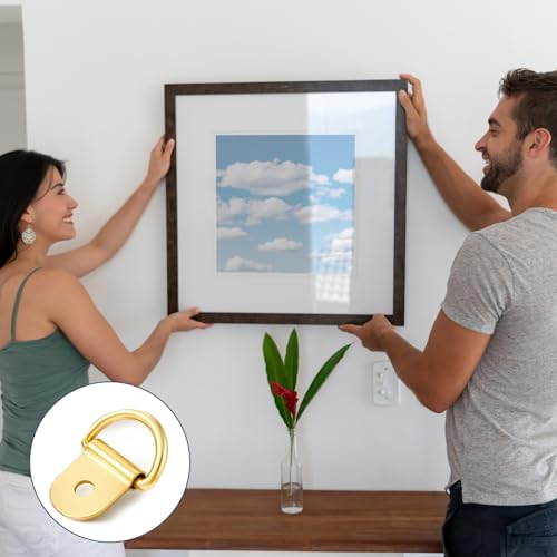 100pc Picture Hangers Kit D-Ring Hooks with Screws Heavy Duty for Hanging - color: Gold