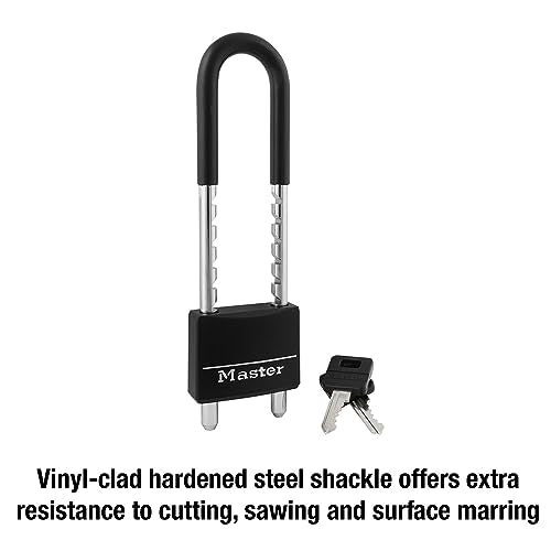 Master Lock Adjustable Shackle Keyed Padlock, Black Vinyl Covered 527D