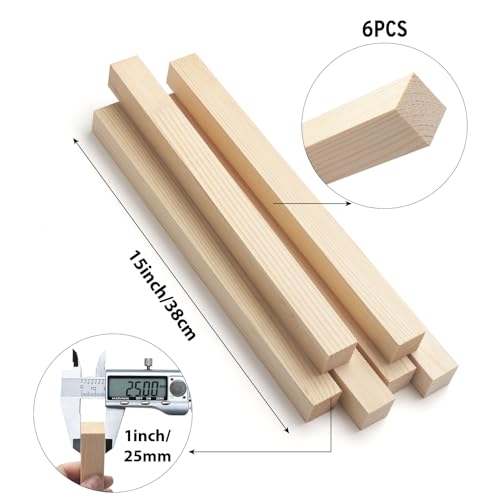 Square Wooden Dowel Rods, 6 PCS 1" x 15" Square Wood Dowels Wooden Sticks for Crafting, Unfinished Hardwood Sticks Wooden Strips for Woodworking, Crafting, Arts and DIYers, Home Decor, Model Making - size: 1"×15"-6PCS