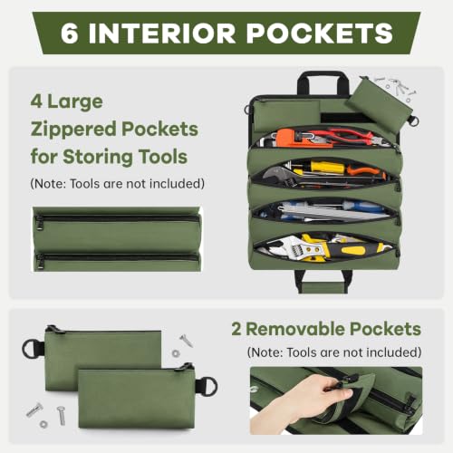 ANILD 18.5 Inch Extra Long Tool Bag Roll Up, Roll Up Tool Bag Organizer - color: Green, size: X-Large