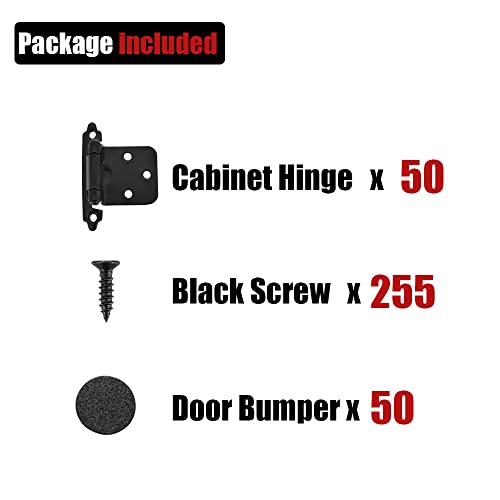 JQK 1/2 Inch Overlay Cabinet Door Hinges Black, 50 Pack 25 Pairs Flush Face Mount Cupboard Self-Closing Kitchen Cabinet Hinges, CH200-BK-P50 - color: Black, size: 50 pack/25 pairs