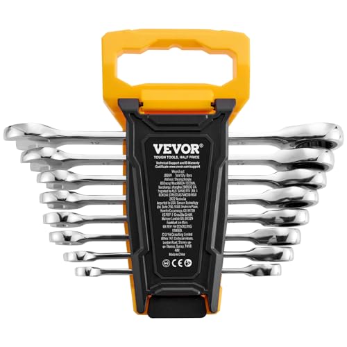 VEVOR Combination Wrench Set, 8-Piece Ratcheting Wrench Set with Organizer Rack, Cr-V Steel, Metric 8 mm to 19 mm, Ideal for General Household, Garage, Workshop, Auto Repairs, Emergency - size: 8PCS (Metric), style: Regular