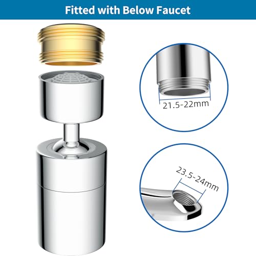 Hibbent NSF/ANSI/CAN 61 & cUPC Certified 2-Flow Aerator, Chrome - color: Chrome, style: Upgraded 360 Degree Faucet Aerator