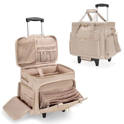 Rolling Teacher Bag with Wheels, Teacher Tote Bag Fits 15.6" Laptop - color: Light Tan