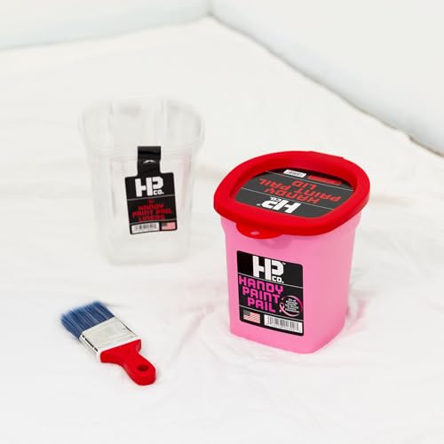 Handy Paint Pail Kit, 32 fl oz Paint Holder with 6 Disposable Liners, Snap-On Lid and 2-Inch Angled Mini Brush for Trim, Cut-Ins, and Small Painting Projects, Pink Kit