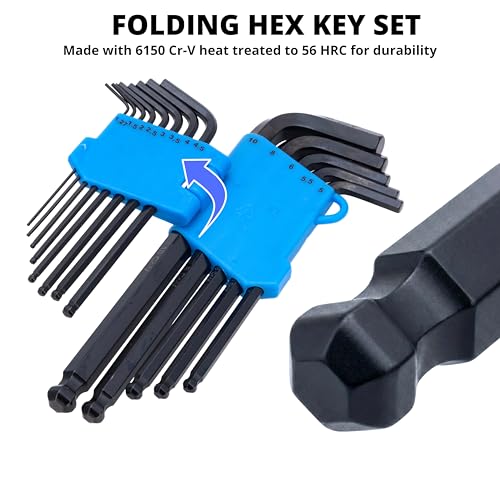 NEIKO 01100A Metric Allen Wrench Set, 13 Piece Ball End Hex Key Set, Long Allen Keys 1.27mm to 10mm Hex Wrench Set for Bike Bicycle Repair, Black Oxide Chrome Vanadium, Hanging Storage Case - size: Metric - 13pc