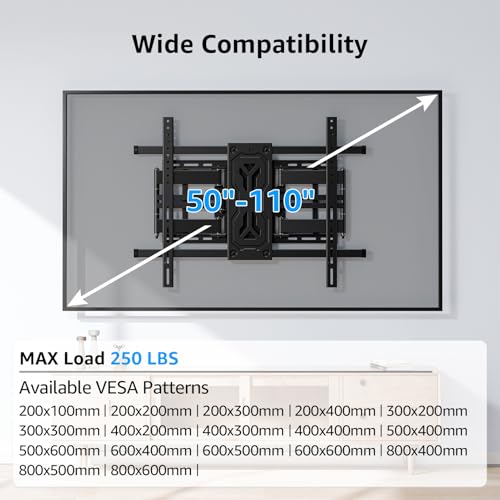 MOUNTUP TV Wall Mount Holds 250 lbs for 50-110 inch Large TVs, Heavy Duty Full Motion 1.65" Slim TV Bracket with Extension, Swivel & Tilt, Pre-Assembled, Max VESA 800x600mm, Fits 12-24" Studs - size: Fit Most 50"-110" TVs