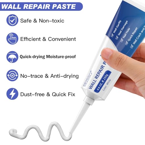 Wall Repair Paste Kit, 2x250g Wall Mending Agent with Wall Repair Patch*4 and Scraper, Spackle Drywall Repair Kit for Hole Filler, Effective Repair of Scratches, Holes, Cracks and Wall Graffiti - style: 2pcs paste with 4 patches