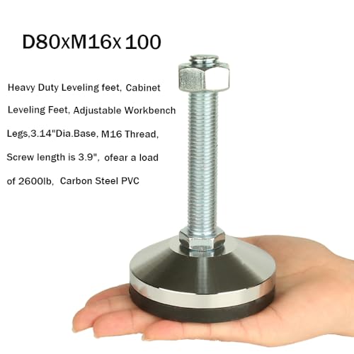 Heavy Duty Leveling Screw Leg,Leg Leveler 3.14" Dia Base,Adjustable Leveling feet M16 Thread, 2600 Lb Capacity,Capacity for Workbench, Machine, Cabinet, (D80xM16x100,4 Pcs,Black) - size: D80xM16x100,4 Pcs