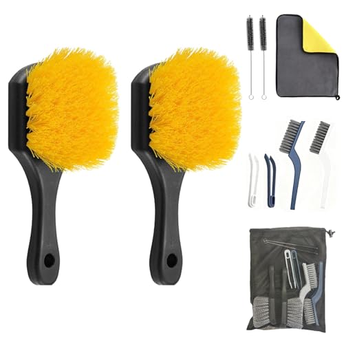 10-Piece Heavy-Duty Scrub Brushes Set with Bird Bath Scrubber and Crevice Tools for Outdoor, Kitchen, Bathroom, Tire & Wheel(Yellow) - color: Yellow