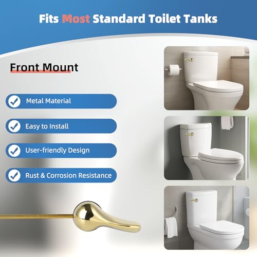 iFealClear Polished Gold Metal Universal Toilet Handle Replacement Kit, Front Mount Toilet Tank Flush Lever Handle with Nut Lock, Toilet Trip Lever Fits Most Toilets, Sold Brass Material - color: Polished Gold, style: Front Mount Design