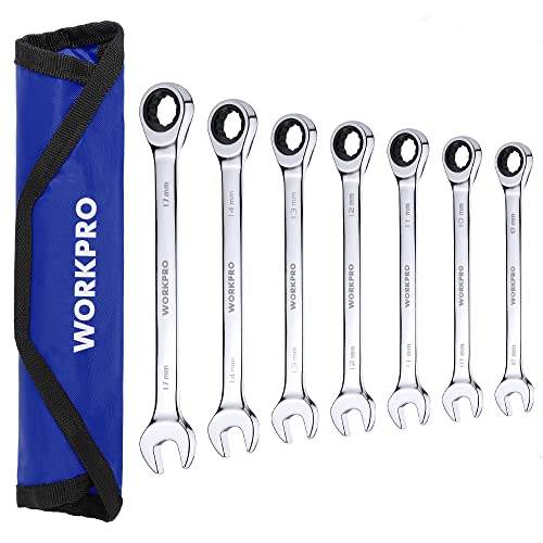 WORKPRO 7-Piece Ratcheting Combination Wrench Set, Metric 8-17mm - size: Metric