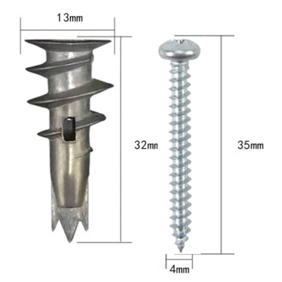 Zinc Self-Drilling Drywall Anchors with Screws Kit, 13 * 32mm 50 Heavy Duty Metal Wall Anchors and 50#8 x 1-1/4'' Screws for Drywall, 75LB Hanging and Mounting - color: Zinc Short