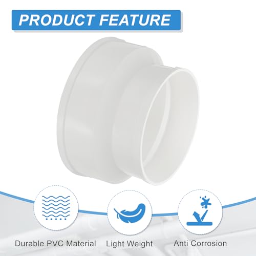 PATIKIL 10" to 6" Duct Reducer, PVC Pipe Increaser Adapter Ducting Airflow Tube Pipe Fittings for DWV (Drain, Waste and Vent) Ventilation Ducting, White - size: 10" to 6" (7.87")