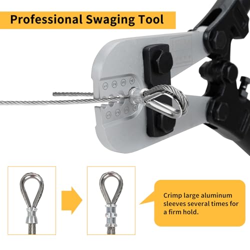 Wire Rope Crimping Tool 1/8'', Steel Crimper & 50pcs Alum. Sleeves