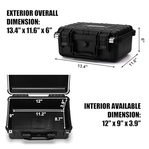 Mayouko 13.4" Waterproof Plastic Toolbox with Foam Insert, 13.4" x 11.6" x 6", IP67 Lockable Storage Box, Customizable Foam, Shockproof Hard Case Weatherproof Container, Protective Hard Camera Case - size: 13.4"Lx 11.6"Wx 6"H
