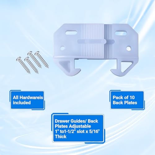 AceOrbit 10 Pack Drawer Guides White Plastic Adjustable 1-1/2" Brackets