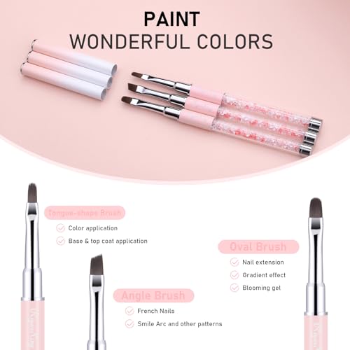 3PCS Nail Art Clean Up Brushes -Round/Angled Nail Brushes for Cleaning Polish Mistakes on the Cuticles, Brushes for Nail Art and Designs Painting DIY - color: Pink