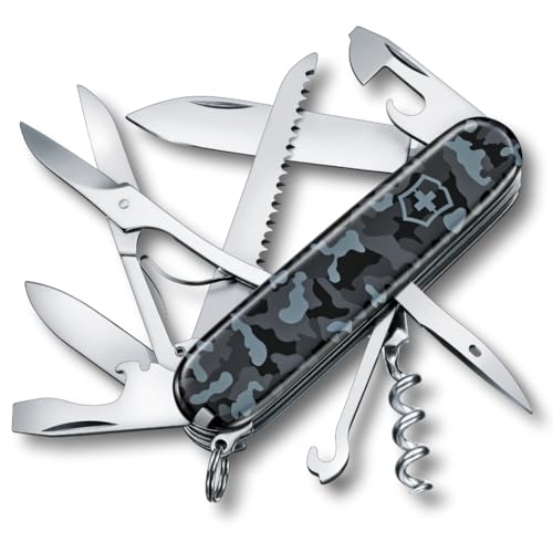 Victorinox Huntsman Swiss Army Knife, 15 Functions, Swiss Made Pocket Knife with Large Blade, Screwdriver, Scissors and Wood Saw - Navy Camouflage - color: Navy Camouflage, style: Single Knife