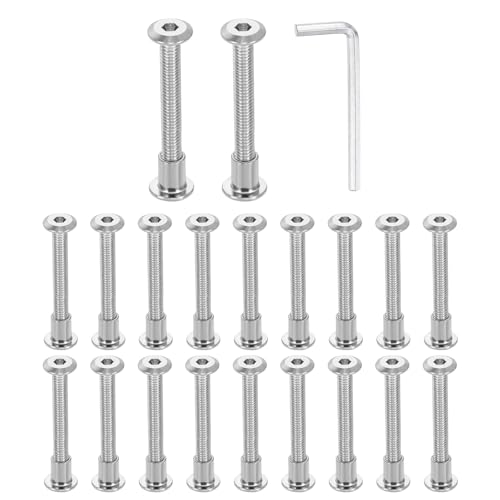 HARFINGTON 20 Set M6x50mm Hex Drive Socket Cap Bolt and M6x10mm Nuts with M4 Hex Wrench, Furniture Connector Bolts and Screws for Furniture Countersunk Belt, Silver - size: M6x50mm, M6x10mm