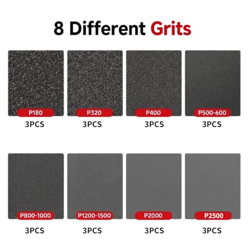 24Pcs 3 x 4 Inch Sanding Sponge Set, 180-2500 Grit Wet Dry Abrasive Sanding Sponges Pads, Soft Foam Hand Sander Block Sandpaper for Wood Metal Drywall Furniture Polishing