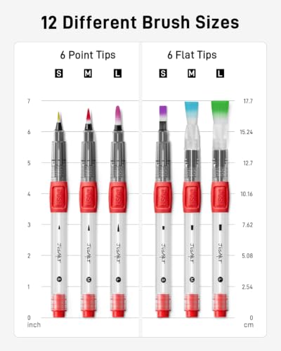 JusArt Water Brush Pens 12-Pack Leak-Proof Refillable Watercolor Pens - color: 12 Pcs Red