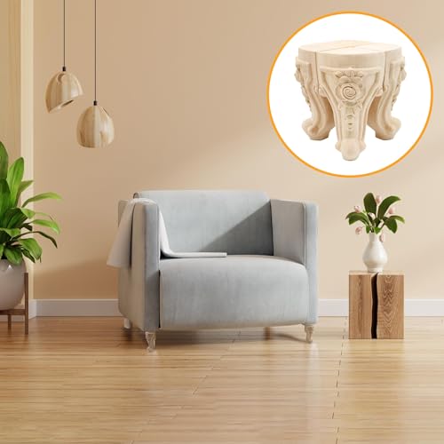 4Pcs 6in Unfinished Solid Wood Furniture Legs Carved European Style - color: D