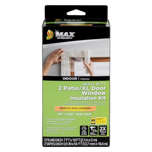 Duck MAX Strength Window Insulation Kit, Winter Window Seal Kit Fits Patio Doors & Large Windows, Heavy Duty Shrink Film Insulator, Indoor Installation, Window Tape Included, 84" x 120", Clear, 2 Pack - size: XL Window/Patio - 2 Pack