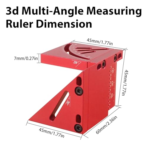 45/90 Degree Aluminum Alloy Woodworking Square Protractor, Multi Angle Measuring Ruler, High Precision Layout Measuring Tool for Engineer Carpenter (Red) - color: 3D-red