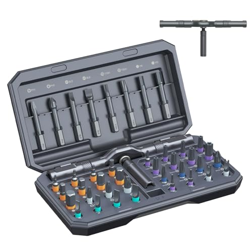 ORIA 42 in 1 Magnetic Screwdriver Set, Multi Bit Ratchet Screwdriver Set With T Handle, Portable DIY Repair Tool Kit for Electronic Repair, Furniture, Bicycle, Computer - color: Grey