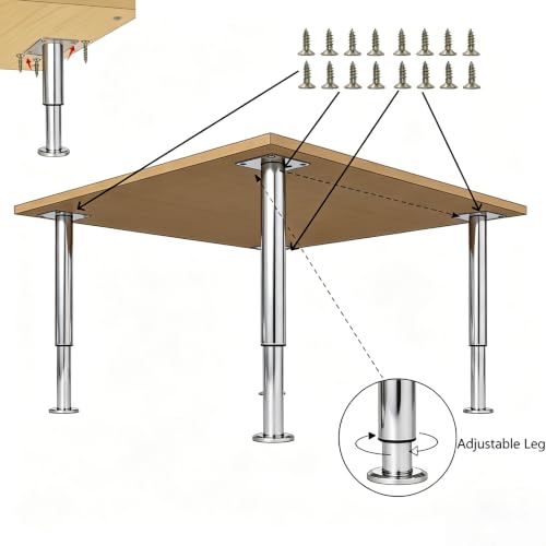 6Pcs Adjustable Silver Metal Furniture Legs 7.08-11.9Inch Cabinet Desk Sofa - color: Silver, size: 7.08"-11.9"-Set of 6
