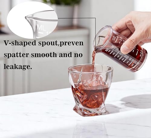 Ackers Shot Glass Etching Scale Measuring Cup 4 Ounce/120ML Liquid Heavy High Espresso Glass Cup,V-Shaped Spout - color: White (Etching Scale)