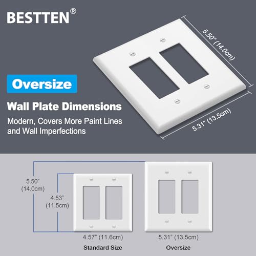 10 PK BESTTEN 2-Gang Oversize Decorator Switch Outlet Wall Plate Cover - size: 2 Gang Decor Oversize