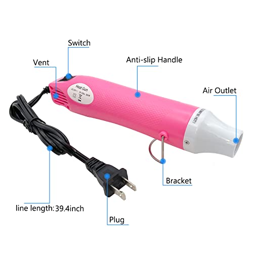 Heat Gun, Mini Hot Air Gun for DIY Crafts Portable Heat Air Gun Tool for Embossing Shrink Wrapping Drying Paint - color: Pink
