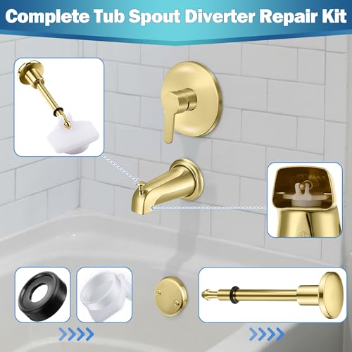 Enhon 2 Set Tub Spout Diverter Repair Kit (Polished Brass, Classic) | Includes 2 x Diverter Valve Stems, 2 x Cup Seals and 2 x Gates, Bathroom Shower Bathtub Leaky Faucet Repair Replacement Parts - color: Polished Brass