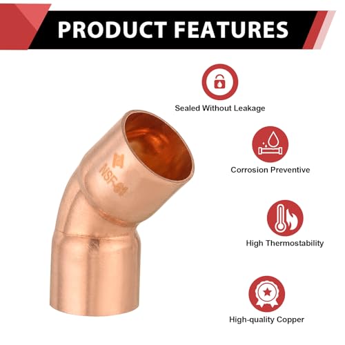 1 Piece EFIELD 1-1/2" C X C Copper 45 Degree Short Turn Elbow - size: 1-1/2"x1-1/2", style: 45 Degree