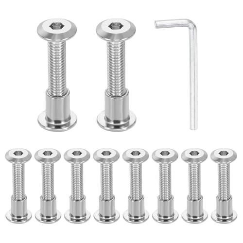 HARFINGTON 10 Set M6x35mm Hex Drive Socket Cap Bolt and M6x10mm Nuts with M4 Hex Wrench, Furniture Connector Bolts and Screws for Furniture Countersunk Belt, Silver - size: M6x35mm, M6x10mm
