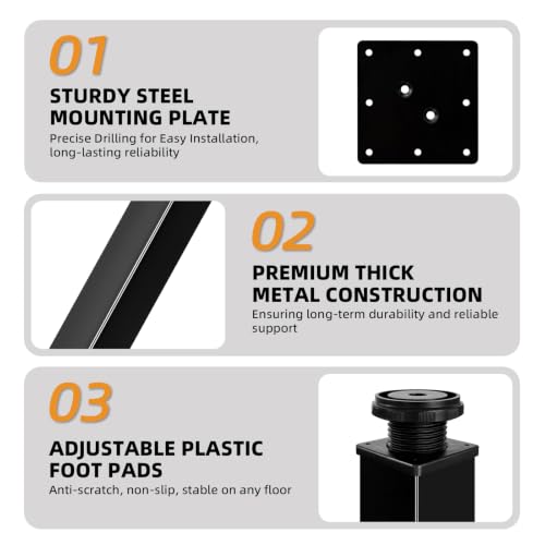QLLY 10 inch Square Adjustable Metal Furniture Legs, Heavy Duty Black Cabinet Feet with Leveling Pads, Set of 4 for Sofa, Couch, Ottoman, Cabinet and Shelf Replacement - color: Black, size: 10 inch