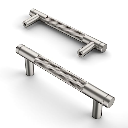 Asidrama 10 Pack 3.75 Inch(96mm) Brushed Satin Nickel Cabinet Pulls Knurled Cabinet Handles Cupboard Handles Kitchen Cabinet Hardware for Cupboard Drawer Pulls - color: Brushed Satin Nickel, size: 3.75" Hole Center, style: 10 Pack