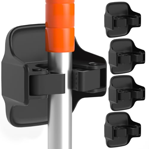 reliahom Broom Holder Wall Mount Mop Grippers organizer wall hanging, 5Pack - color: Black, size: 5 Pack 1Rack