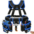 Magnetic Tool Belt, Heavy Duty Tool Pouch for men Magnet Holster Nail Utility Toolbelt Adjustable Waist Holder for Handyman Contractor (26 pockets with suspenders) (Blue) - color: Blue