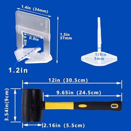 Tile Leveling System Clips Tiles Leveler Spacers Tile Clips 1/8 inch Tile Spacer 5500 Piece and 16 oz Rubber Mallet Hammer .Tile Tools Set for Professional Ceramic and Stone Installation - color: 5500