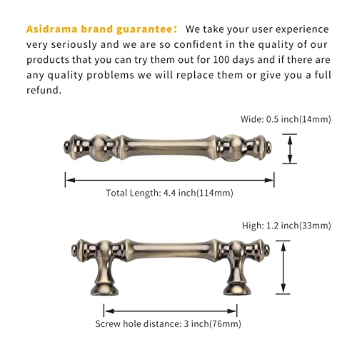 Asidrama 6 Pack 3 Inch(76mm) Brushed Antique Brass Kitchen Cabinet Handles, Cabinet Pulls Kitchen Cabinet Hardware for Cupboard Drawer Pulls - color: Brushed Antique Brass, size: 3" Hole Center, style: 6 Pack